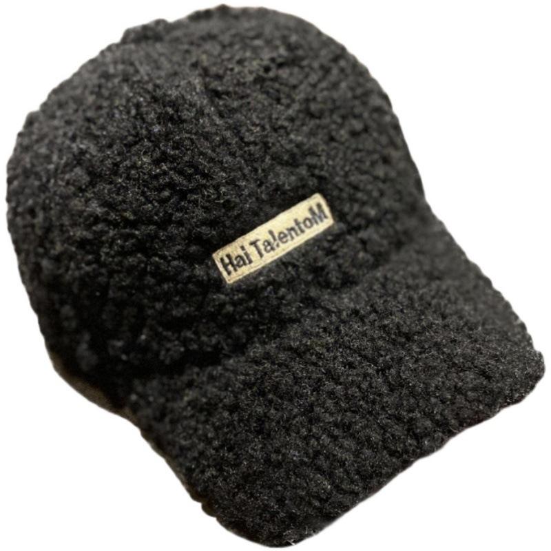 Korean Style Thickened Ins Lamb Velvet Embroidered Letters Baseball Hat for Women Japanese Versatile Winter Warm Baseball Hat Trend