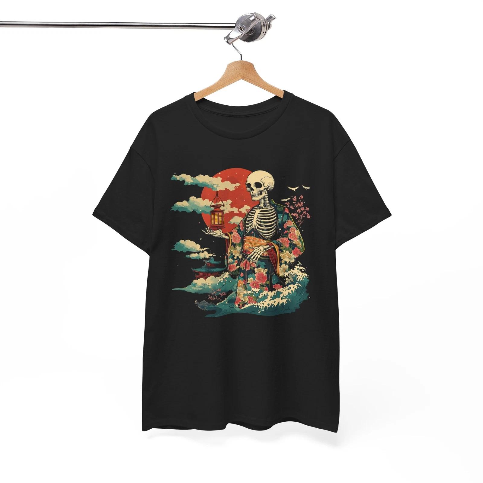 Japanese Skeleton Sun Boho T-Shirt | Mecha Anime Style Tee | Sci-Fi Tokyo Shirt M