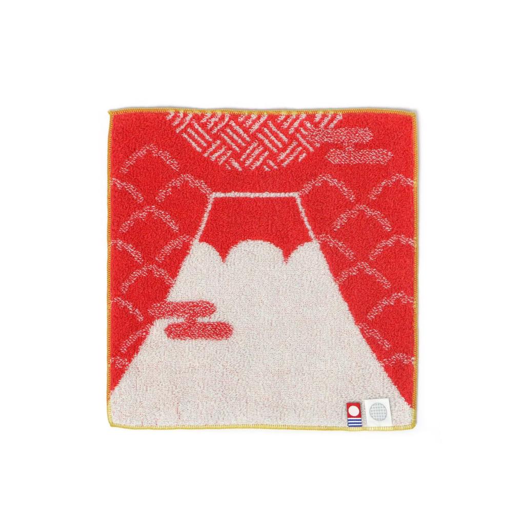 Imabari Towel Iori "Fujisan" Handkerchief Towel, Made In Japan, Highly Absorbent, Mount Fuji (Red)
