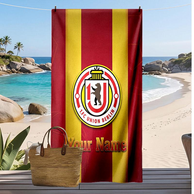 Union Berlin FC Personalized Printed Beach Towel Soccer Logo Support Custom Name Text Absorbent Towel For Sport Travel Special Gift