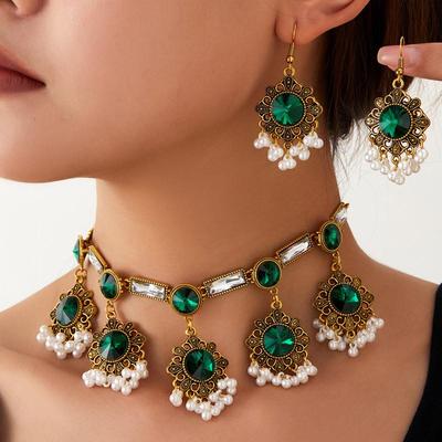 Set Collana e Orecchini con Ciondolo Gioiello Floreale Retrò per Donna