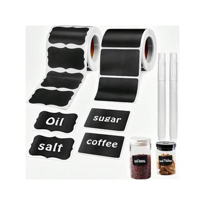 120pcs Black Waterproof Reusable Label Stickers With White Chalk For Mason Jars, Craft Room, Storage Spaces, Glass Bottles,Organization