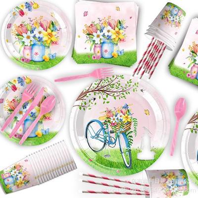 Spring Flowers Flower Theme Party Supplies Tableware Paper Plates Paper Cups Tissue Tablecloths Party Decorations