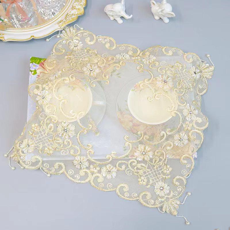 

Высококачественные бусины цветы вышитые скатерть чехол свадебная скатерть кухня рождественский стол украшения и аксессуары square 38cm