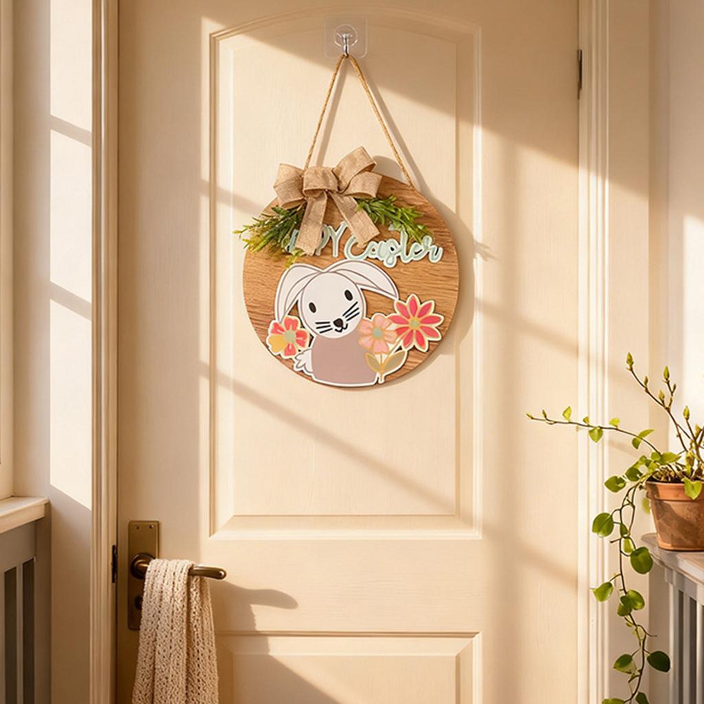 Easter Wooden Wreath, Easter Bunny Decoration Pendant, Outdoor Courtyard Door Hanging