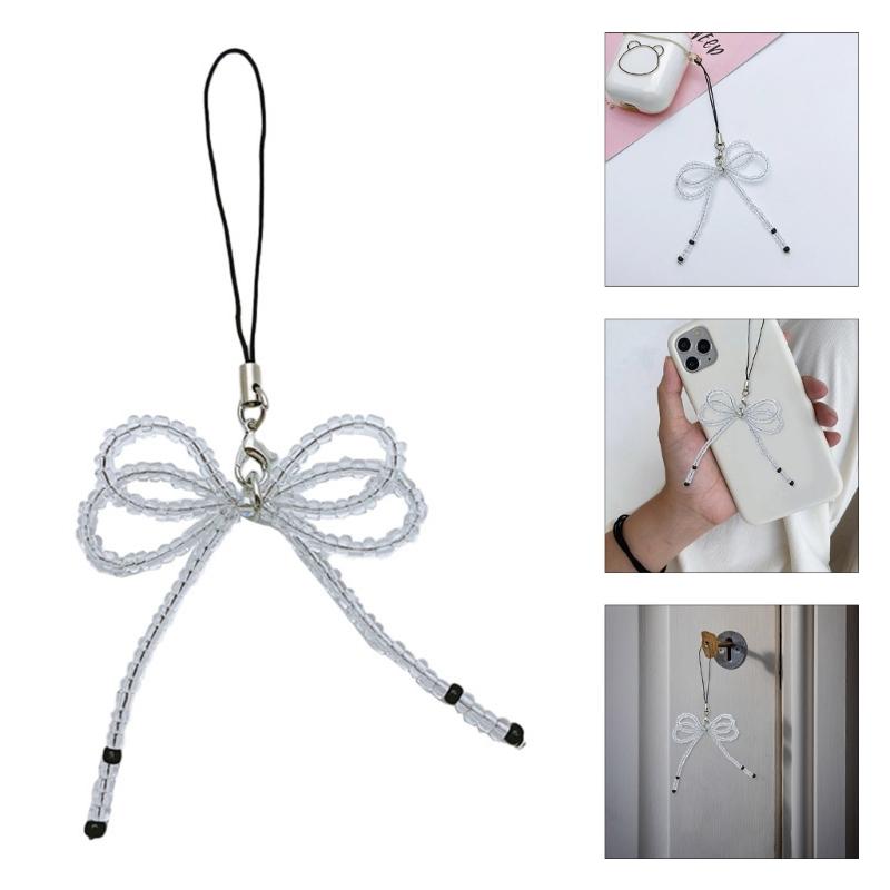 Fashion Glass Beaded Bowknot Phone Charm Straps Y2K Bag Decoration Lanyard Car Keys Hanging Pendants Purse Accessories