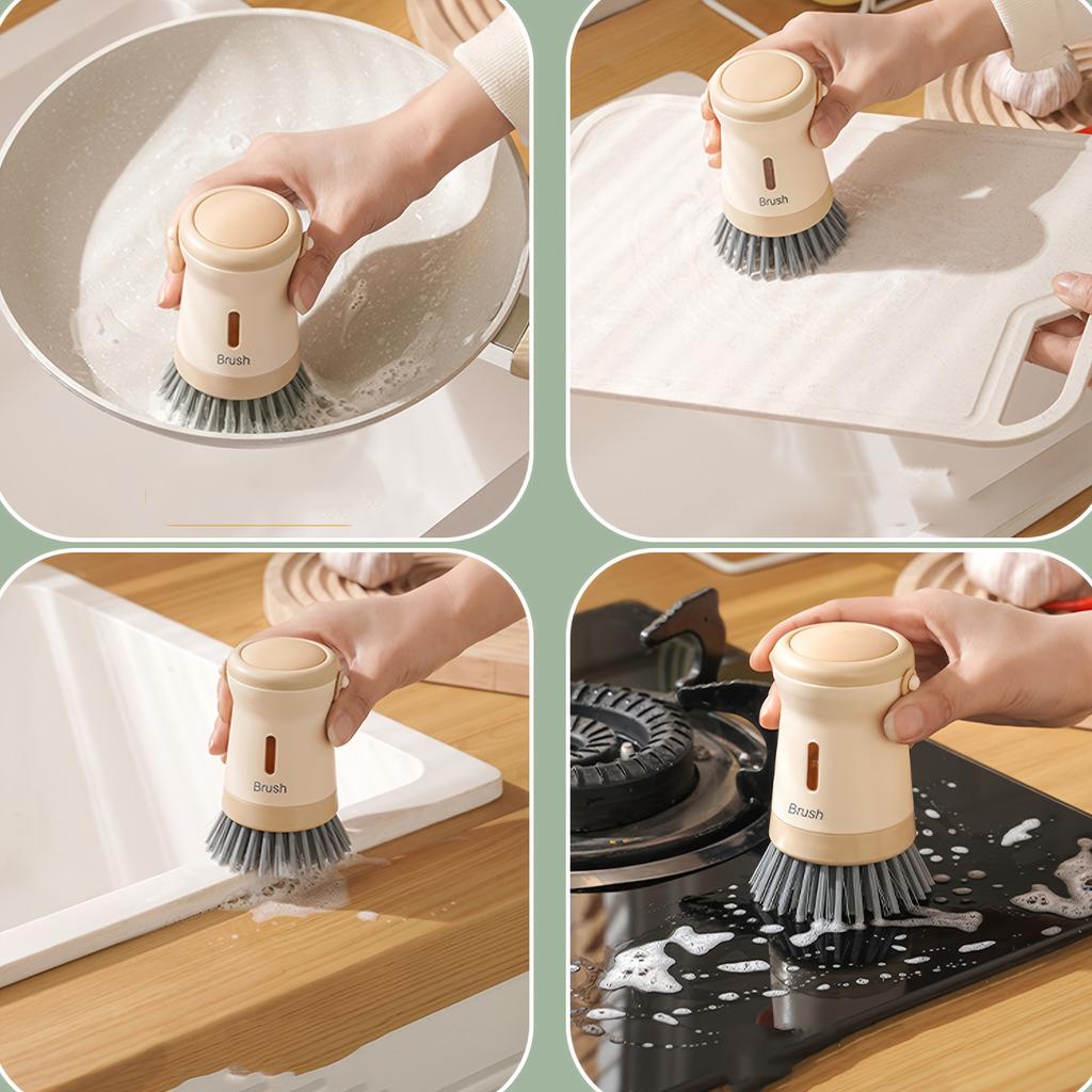 1ks Multifunkční kuchyňský kartáč na hrnce s dávkovačem mýdla, Odolný drátěnkový kartáč na dřez a pracovní desku