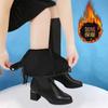 Skinny Elastic Boots Children's 2025 New Medium Boots Versatile Thick Heel Leather Boots Mid-heel Side Zipper But Knee Boots