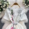 2026 New Summer Women Floral Print Short Sleeve Midi Long Elegant Gorgeous Bridesmaid Cocktail Party Dress with Round Neck