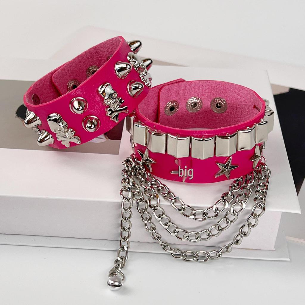 European & American Multi-layer Leather Skull Rivet Punk Bracelet