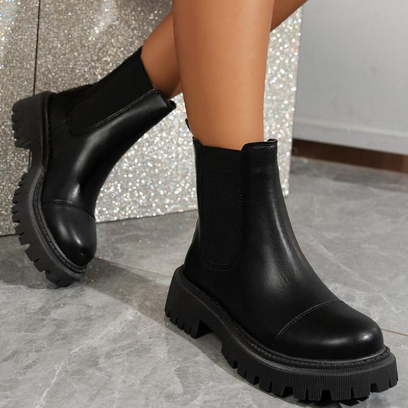 Fashion High Quality Women Boots British Black Round Toe Ankle Boots for Women Autumn Winter Fashion Boots Woman Non-Slip Platform Shoes