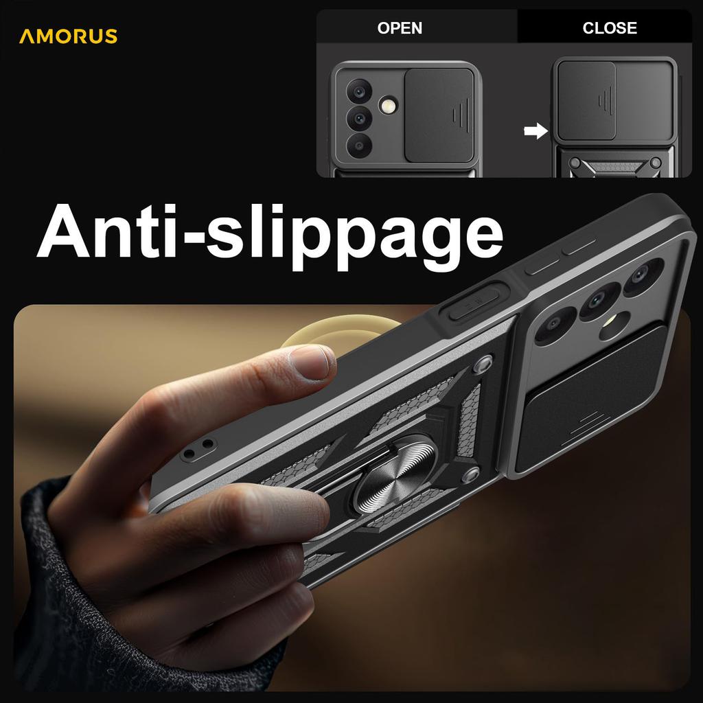 AMORUS Für Samsung Galaxy A26 5G Hülle Ständer PC+TPU Handyhülle mit Kameraobjektivschieber