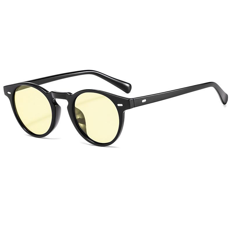 Classic Vintage Circular Sunglasses With Pc Frame For Fashionable Summer Outings BlackFrameYellow