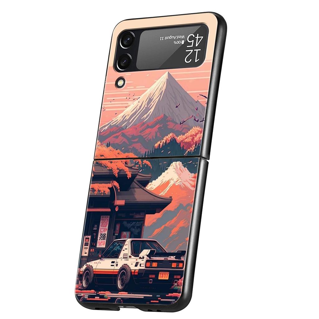 Phone Case for Samsung Galaxy Z Flip 3 4 5 6 Folding Black Shell JDM Tokyo Drift Sports Car For Samsung Z Flip4 Flip5 PC Cover