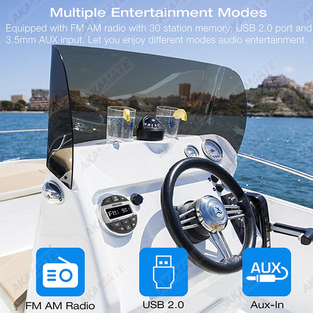 For RV Radio MP3 Media Player Boat Radio Stereo EQ Bluetooth Audio Radio FM AM Receiver Fit for Yacht ATV UTV SPA RZR