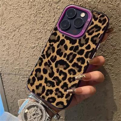 Braune Leoparden-Anti-Drop-Panzerungs-Telefonhülle für iPhone 15 Pro Max 14 13 12 11 Pro X XR XS 7 8 Plus SE Linsenschutz-Beschichtungsabdeckung