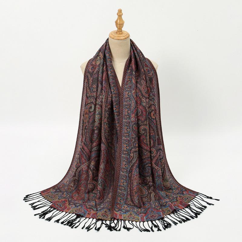 

Популярное длинное полотенце из жаккардового полиэстера с бахромой из кешью, для кондиционированного помещения, с теплой женской шалью-шарфом 178*70cm