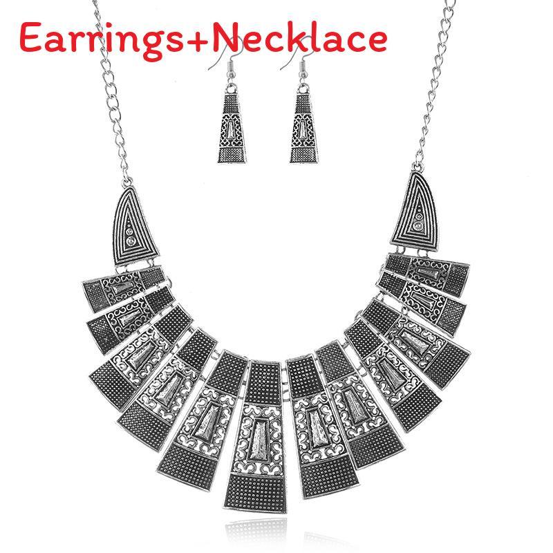 Vintage Artistic Alloy Necklace And Earring Set Casual Wear Accessories Clothing