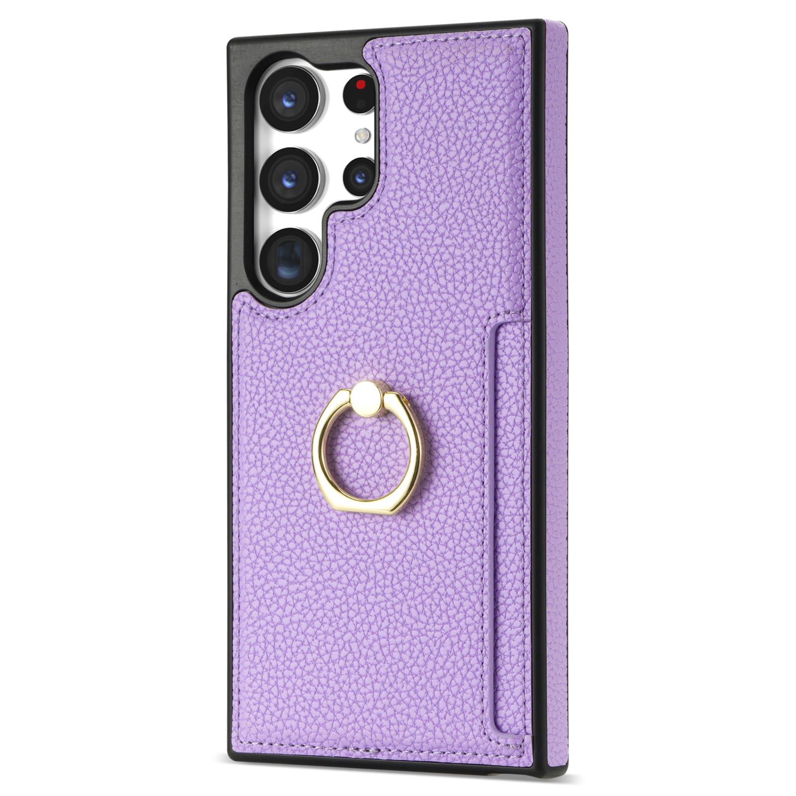 

Для Samsung Galaxy S25 Ultra Case Ring Kickstand PU+TPU Card Holder Phone Cover F