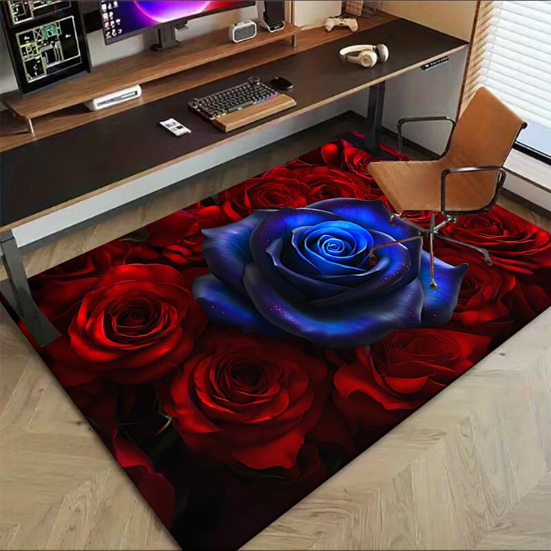1pc Blue Rose Red Roses Themed Rug for Home Decor, Non-slip Office Carpet, Chair mat, Outdoor Mat, Christmas and Halloween gifts-0731126
