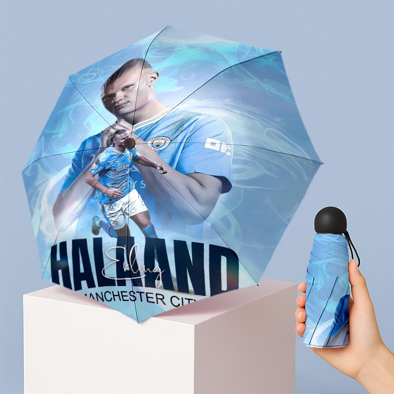 Erling Haaland Pattern Printed Mini 5 Folds 8 Ribs Compact Umbrella Windproof Waterproof Lightweight Portable Folding