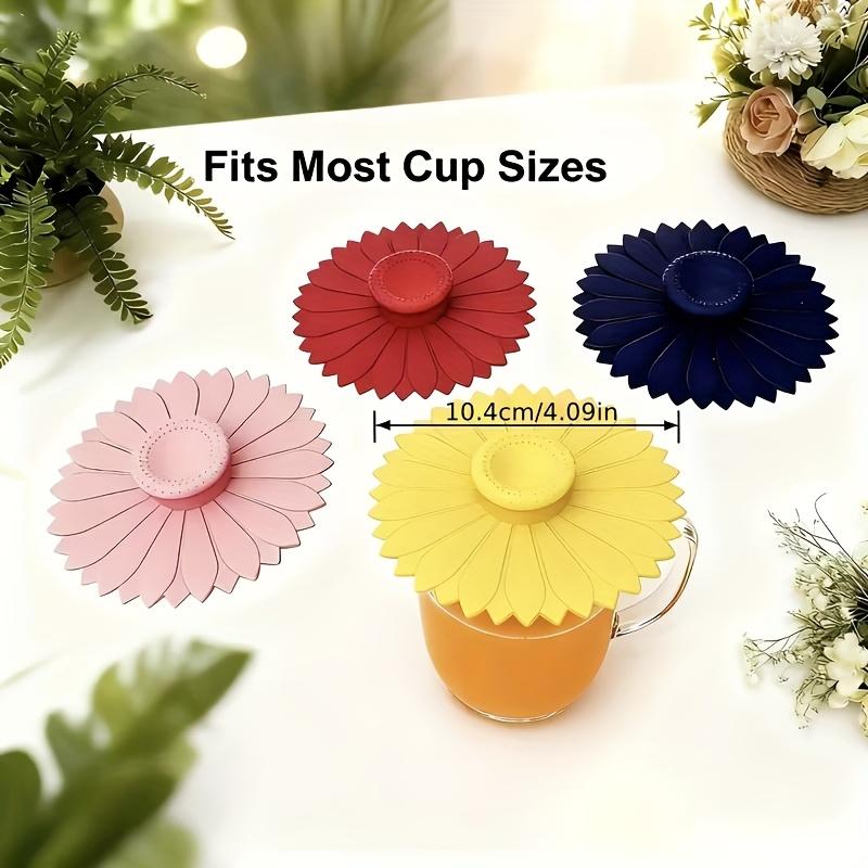 2pcs Sunflower Silicone Cup Lid, Food Grade Dust Proof Reusable Cover for Coffee Tea Mug, Kitchen Accessory