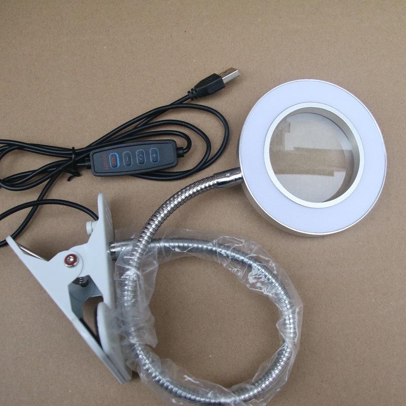 1Pc LED Desk Lamp Eye Protection Student Reading Manicure Face Tattoo Embroidery Eyebrow Selfie Fill Light Magnifying Glass Desktop Clip Lamp
