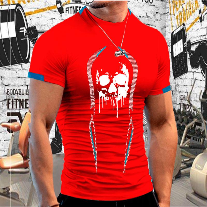 

Летняя спортивная рубашка, спортивная футболка, мужская быстросохнущая рубашка с черепом для бега, мужские футболки для тренировок, топы для фитнеса, футболка Rashgard Yasheng