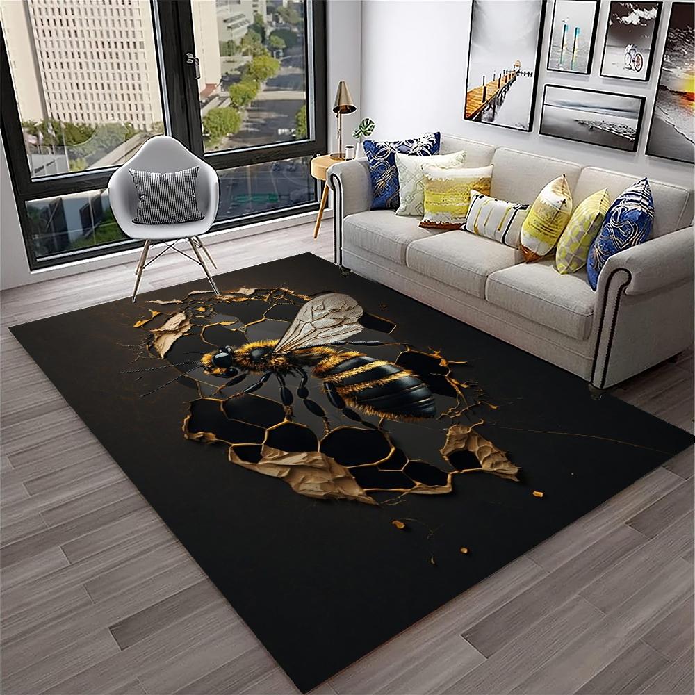 Cute Bee HoneyBee Insect Cartoon 3D Carpet Rug for Home Living Room Bedroom Sofa Doormat Decor,kids Area Rug Non-slip Floor Mat