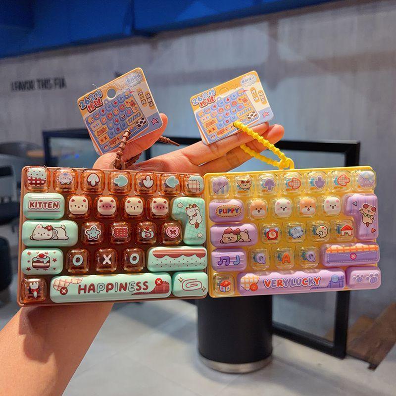 Candy Color 26 Keys Keycap Clicker Keychain Mini Stress Relief Fidget Toy Lovely Bag Pendant for Kids Birthday Gift