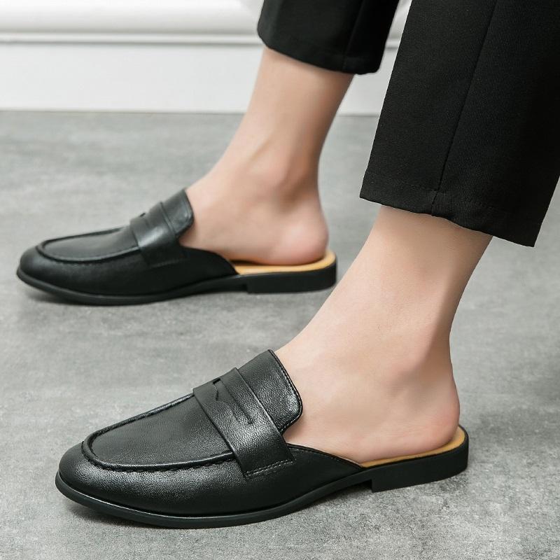 New Men Half Slippers Driving Shoes Male Black Brown Casual  Mules Moccasins Breathable Penny Loafers Zapatos Hombre