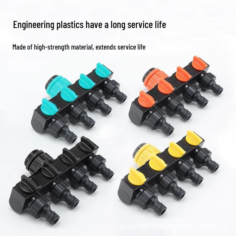 Four-Way Garden Hose Splitter with Switch Valve - Outdoor Water Pipe Connector