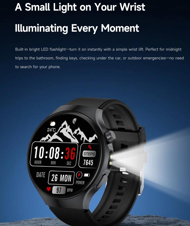 2026 New Military 1000mAh Battery Men's Smart Watch For Men Health Monitoring Bluetooth Call 100+ Sports Mode Flashlight Sport Fitness Smartwatch