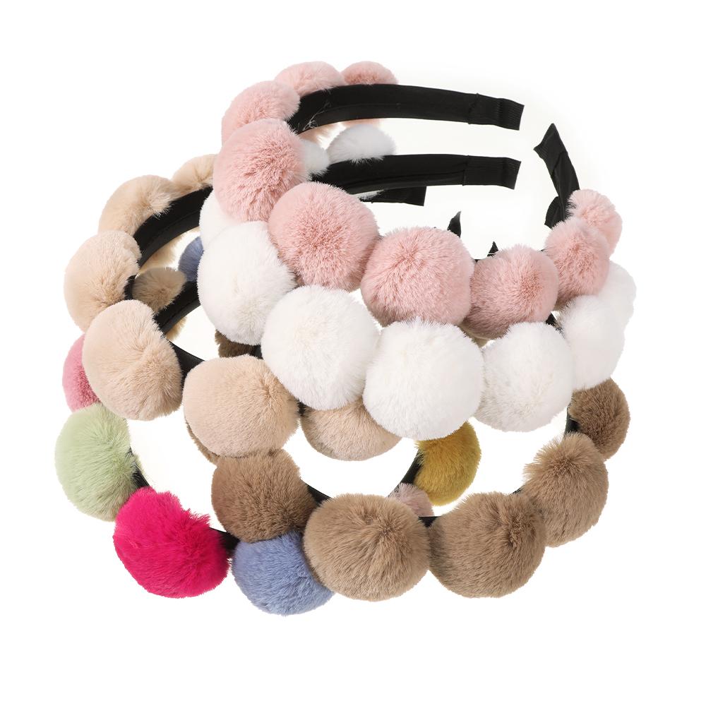 Molans Solid Color Multicolor Plush Ball Headband For Women Winter Wide Warm Hair Bands Hair Hoop Hair Accessories