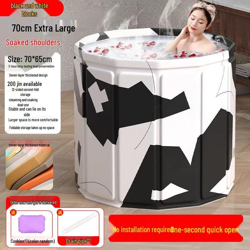 Folding Insulated Adult Soaking Tub - Anti-Rollover, Cotton-Padded, Large Size (Blue/Pink)