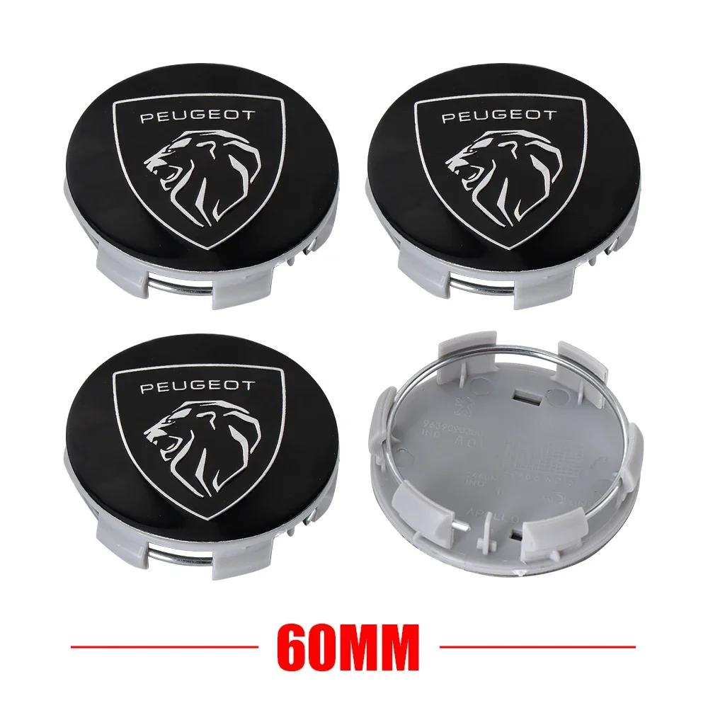 For Peugeot 208 3008 107 308 2008 207 508 607 301 106 406 407 60mm Car Wheel Hub Caps Auto Emblem Tire Center Cover Badge Decor