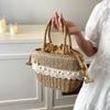 Yogodlns Women Straw Woven Bag Straw Tote Bag Large Capacity Weaving Shoulder Purse with Lace Woven Shopping HandBag Summer Beach Clutch