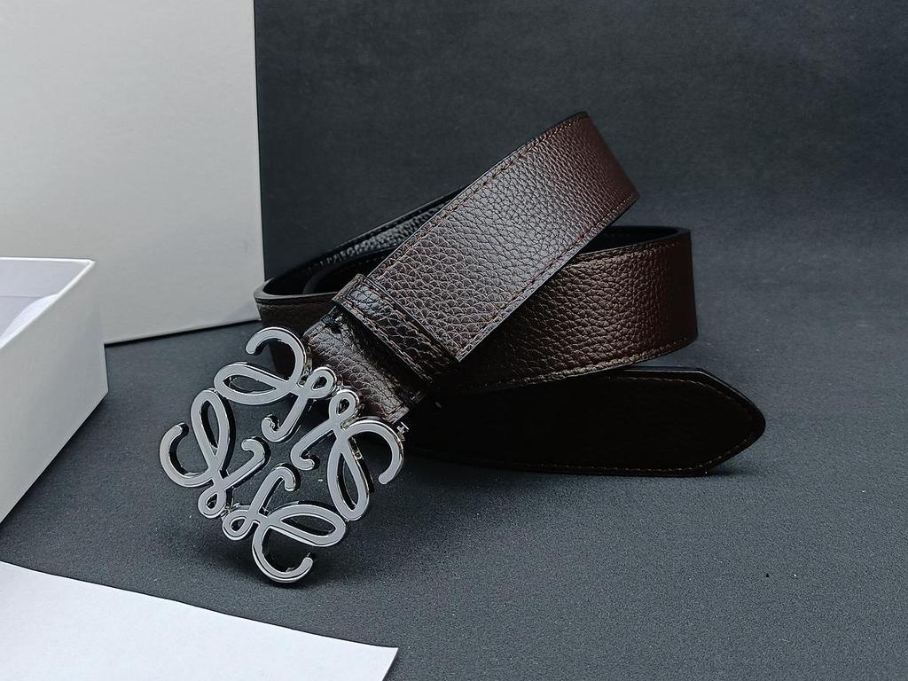 Loewe Glatte Schnalle Litschi-Prägung Herren Ledergürtel - Vielseitig, Modischer Influencer-Stil Auf Lager