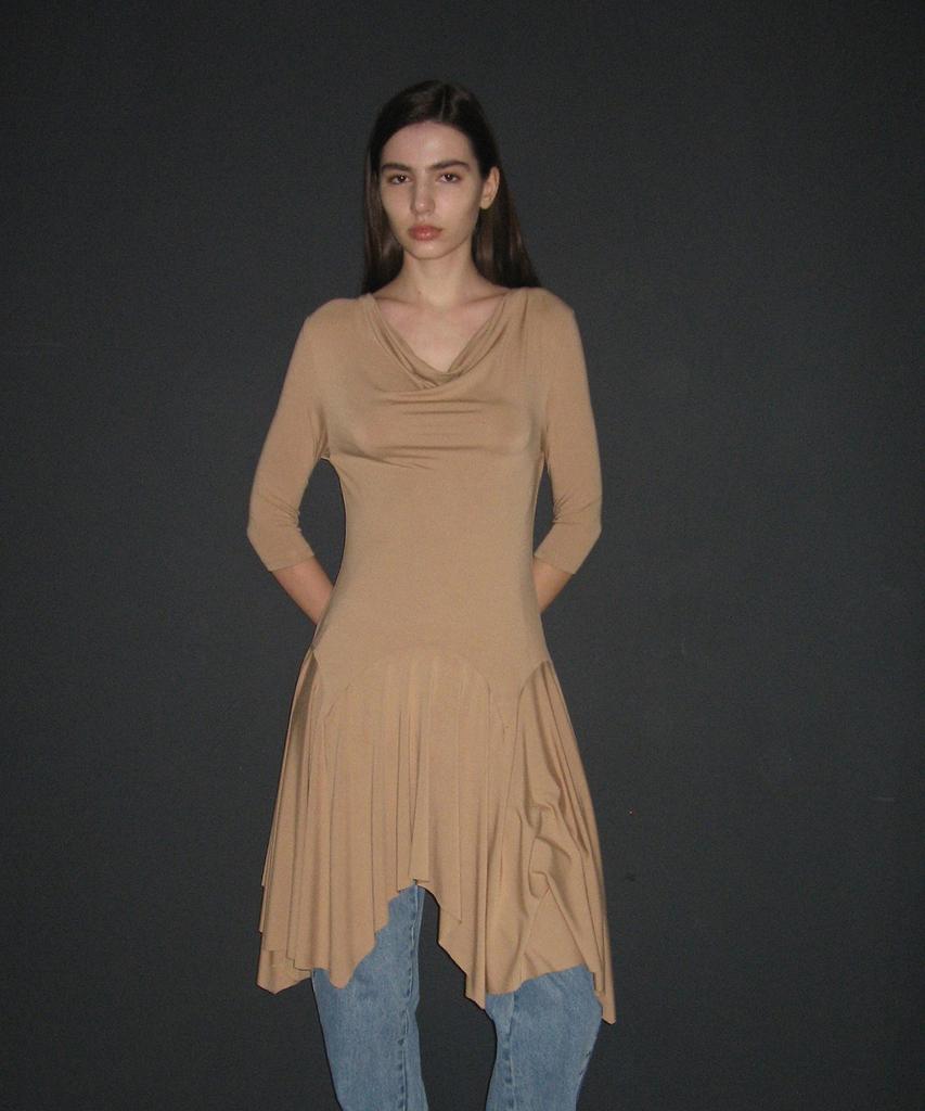 Partimento Woman Cowl Neck Asymmetrical Jersey Dress_Beige