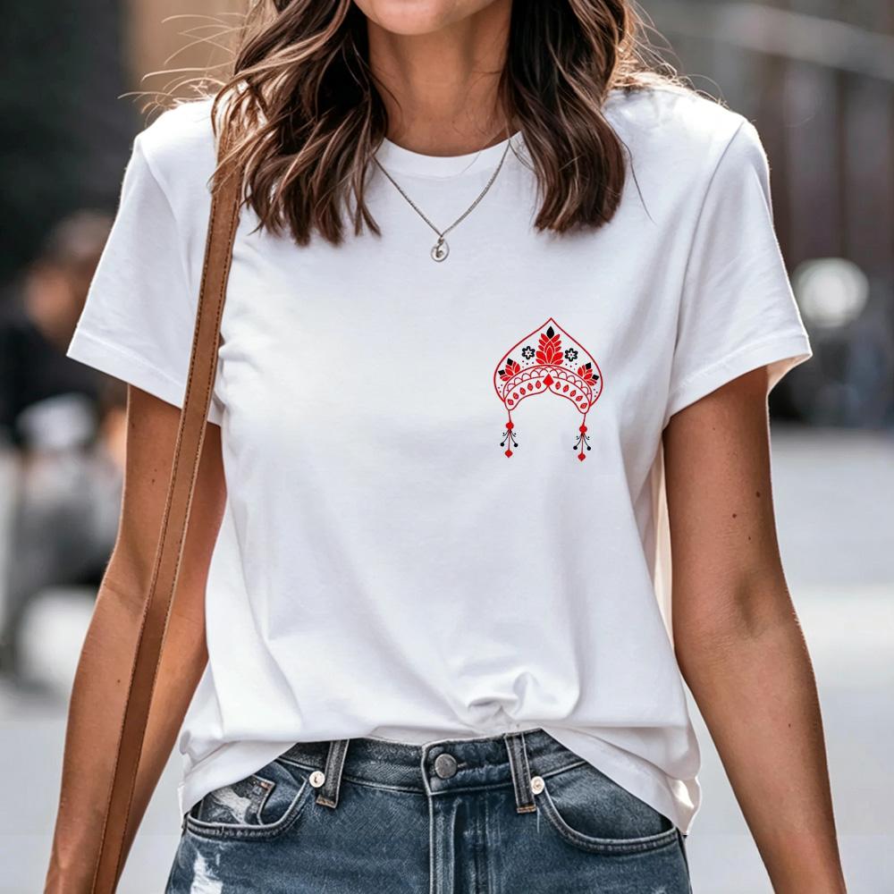 Unisex Tshirt Russian Folk Slavic Graphic Print Multiple Patterns Matryoshka Doll Letter Tee Casual Short Sleeve Cotton Tops