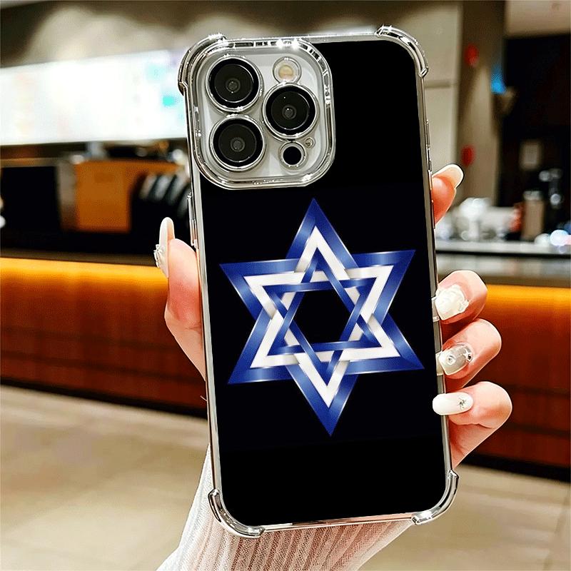 David Jewish Star Symbol Plating Phone Case For Iphone 16 17 Pro Max Air 16E 14 15 Plus 12 13 Mini Anti-Fall Airabag Cover