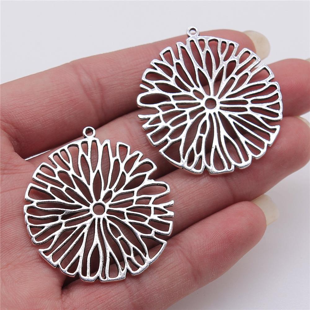 2pcs Big Size Round Hollow Flower Charms Pendant For Jewelry Making Necklace Earring Making