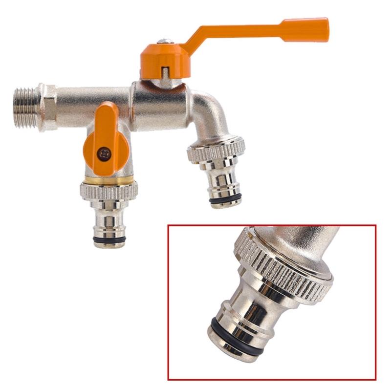 Garden Double Outlet Tap 1/2inch & 3/4inch Valves Double Water Tap Hose Connection Roller Sealing Tape Double Connection