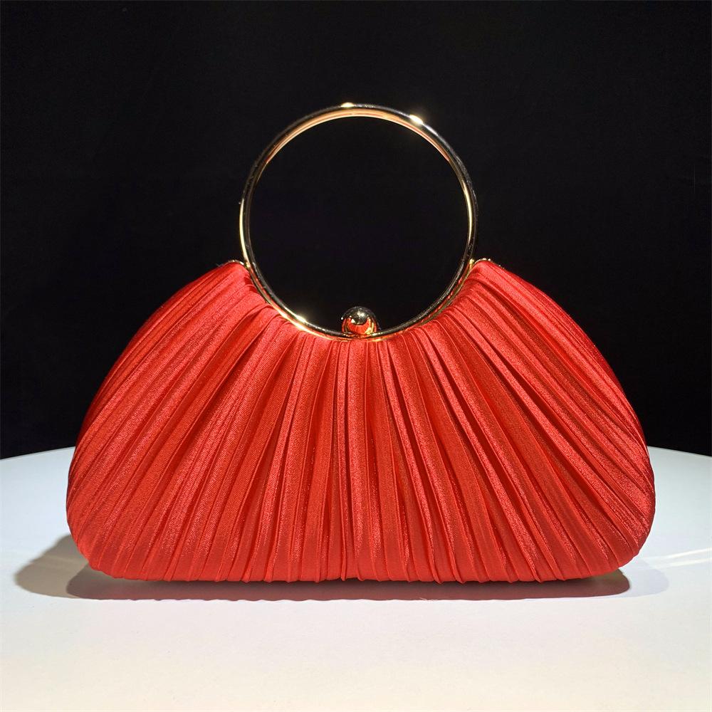 Women's Pleated Evening Bag Handbag with Chain Elegant Shoulder Bag Dressy Clutch Purse for Wedding Party Prom Crossbody Bag for Women Handle Satchel