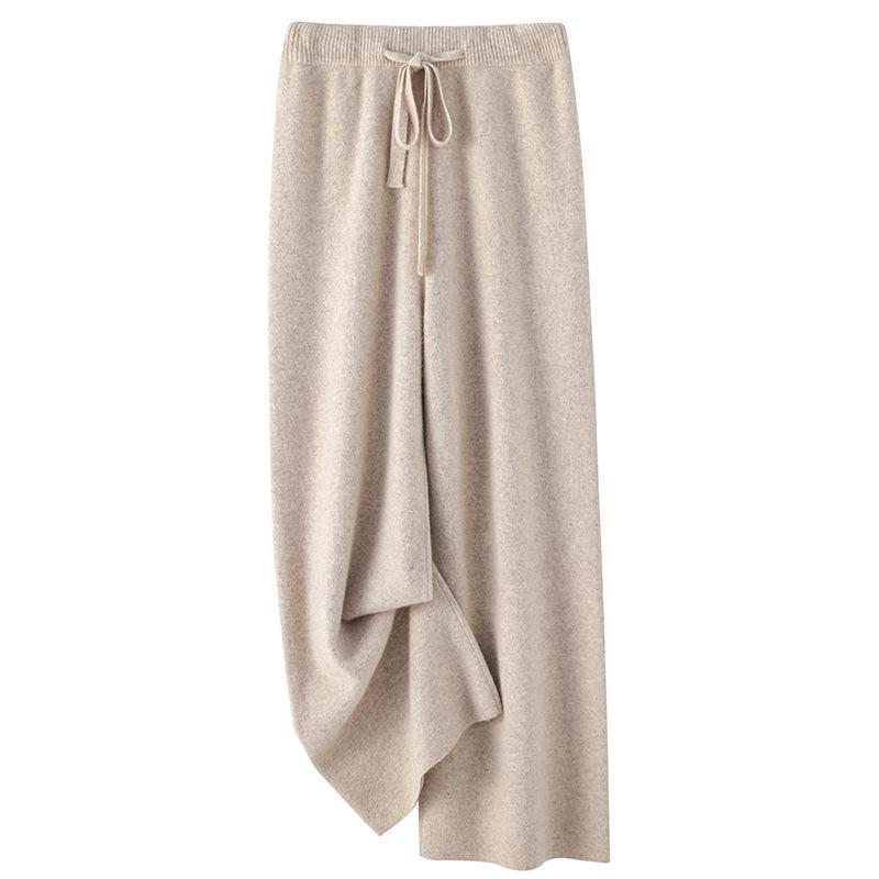 Women's Soft Fluffy Wool Wide-Leg Pants, Thickened Knit Cashmere, Petite Drape Long Straight-Leg.