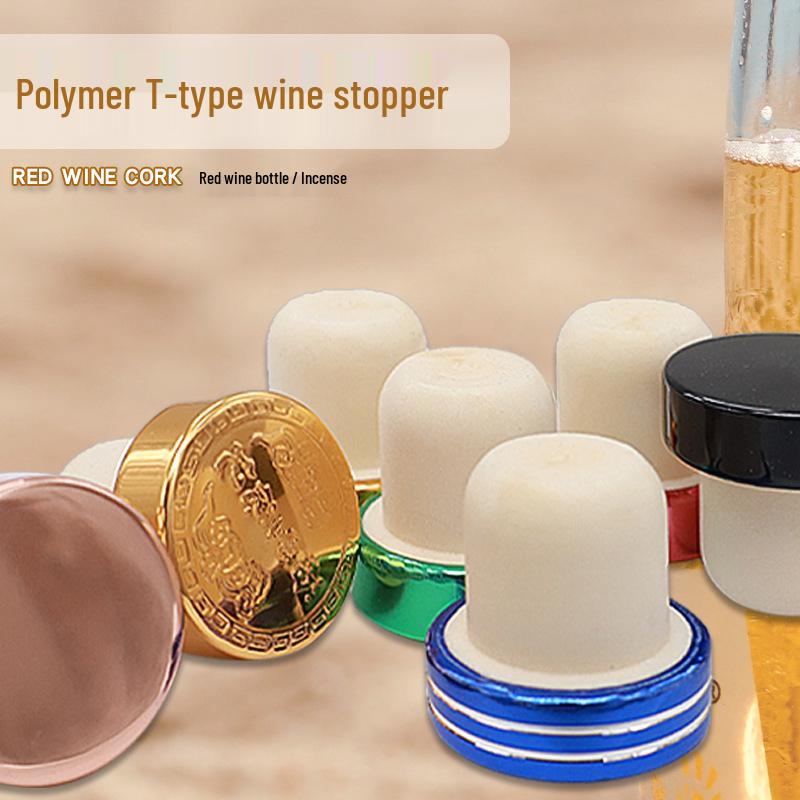 Red Wine T-shaped Polymer Stopper for Wine, Vodka, and Ice Wine Sealing Aluminum Cap [Red] Glossy