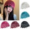 Pearl Fringed Crochet Hat Hollowed Out Beret Cap Breathable Beanies Cap  Bride Headpiece