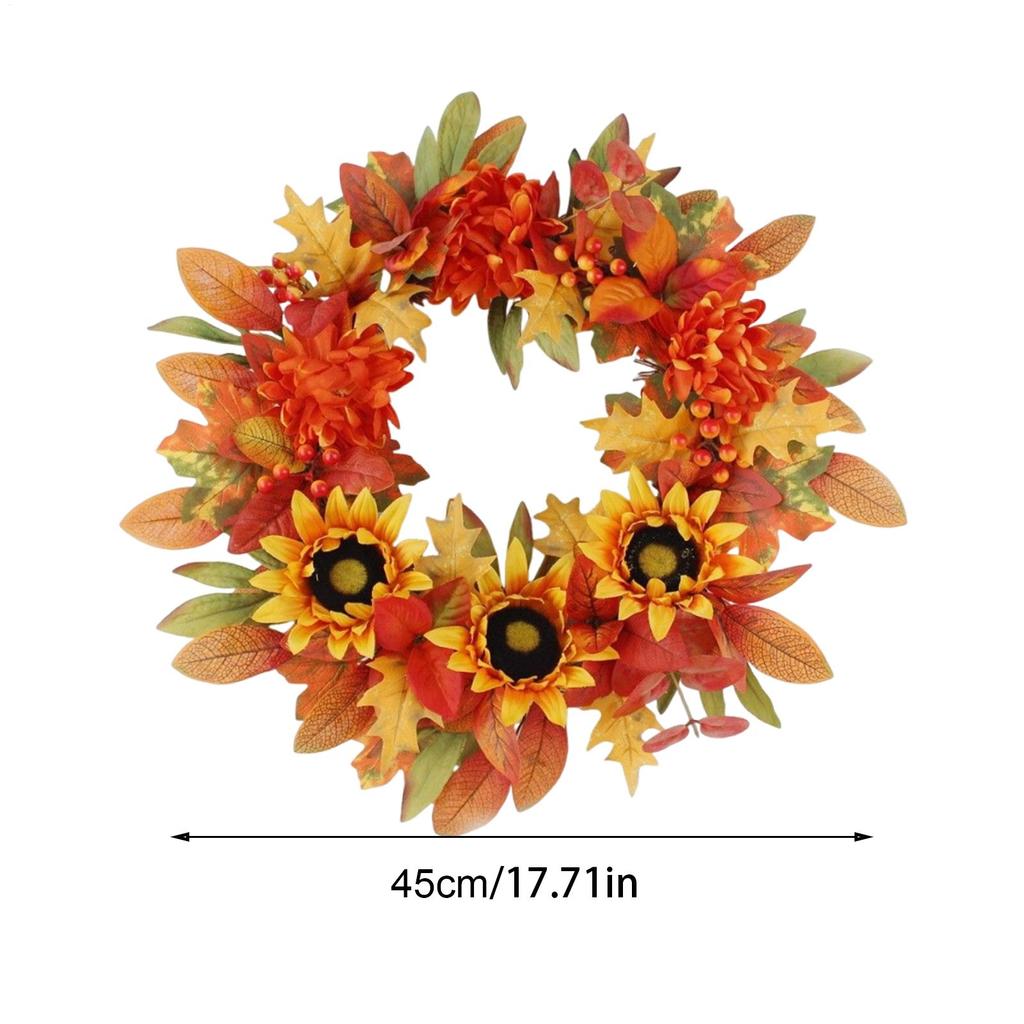 Herbstkranz Erntegirlande Künstlicher Kranz Mit Ahornblättern Orange Rote Beeren Und Sonnenblumen Für Herbst Bauernhaus Außen
