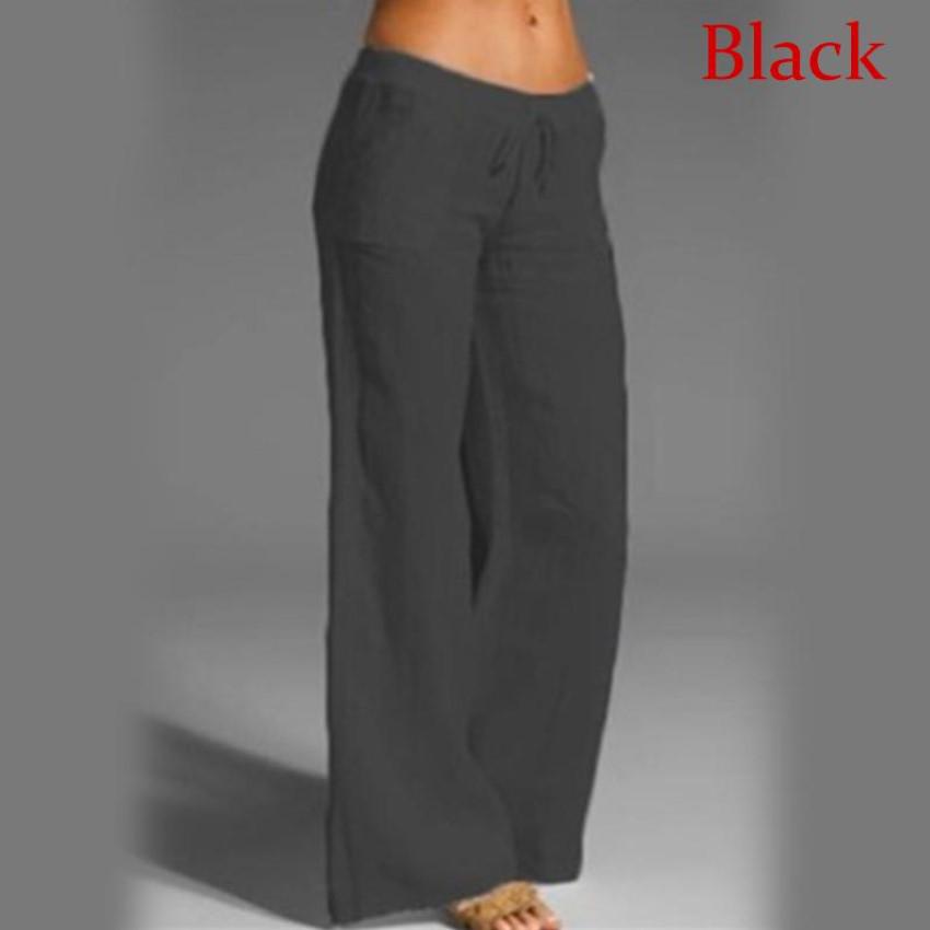 Women's High Waist Wide Leg Flare Pants - Cotton Linen Casual with Pockets