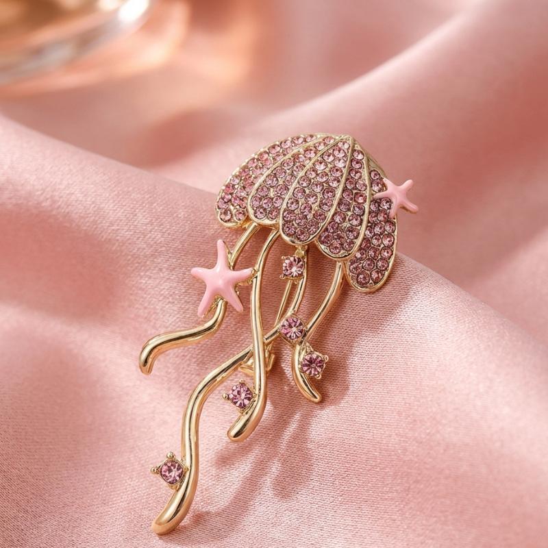 Rhinestone Jellyfish Brooches For Women Unisex Cute Sea Life Pins Office Birthday Party Friend Gifts Trendy Jewelry Accessories